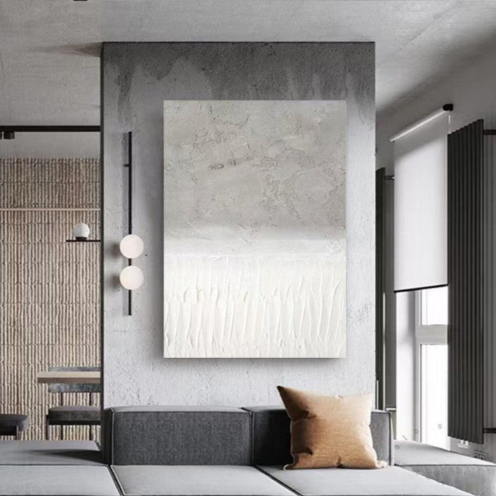 WABI-SABI White Gray Oil Painting Canvas Wall Art Living Room