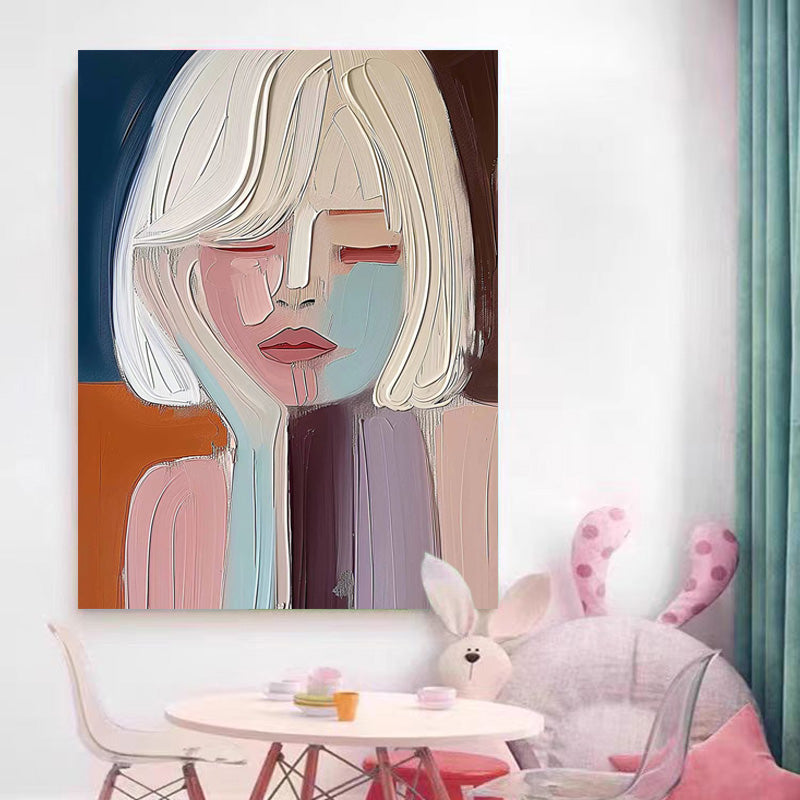 Portrait Beige Girl Oil Painting Canvas Wall Art Living Room