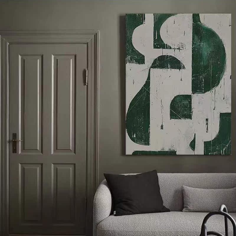 Abstract Green White Oil Painting Canvas Wall Art Living Room