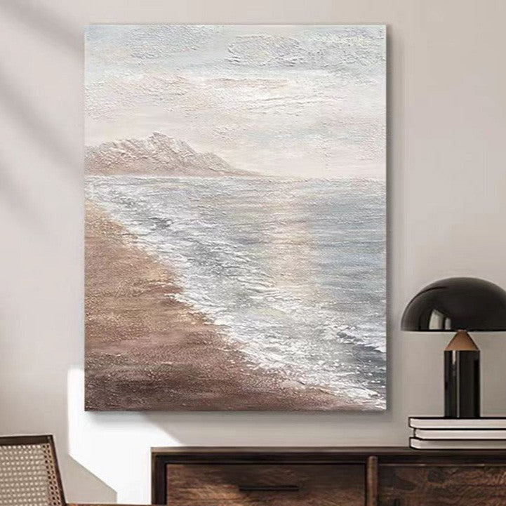 Beach & Ocean Blue Brown Oil Painting Canvas Wall Art Living Room Entrance