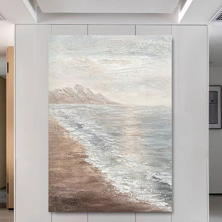 Beach & Ocean Blue Brown Oil Painting Canvas Wall Art Living Room Entrance