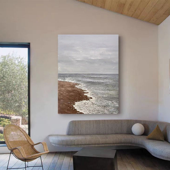 Beach & Ocean Blue Brown Oil Painting Canvas Wall Art Living Room Entrance