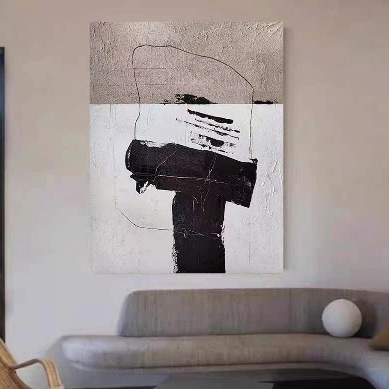 Abstract Brown Black White Oil Painting Canvas Wall Art Living Bedroom Entrance