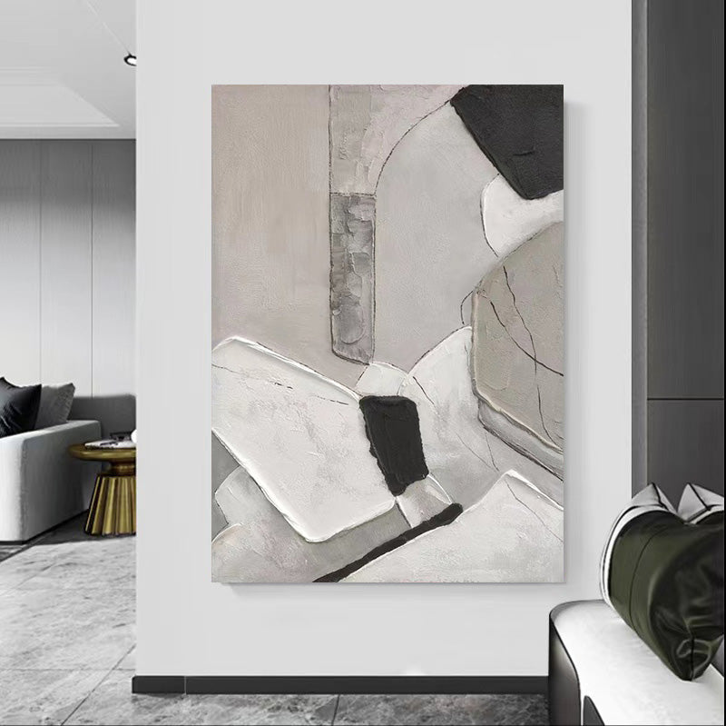 Abstract Large 3D Black White Oil Painting Canvas Wall Art Living Room