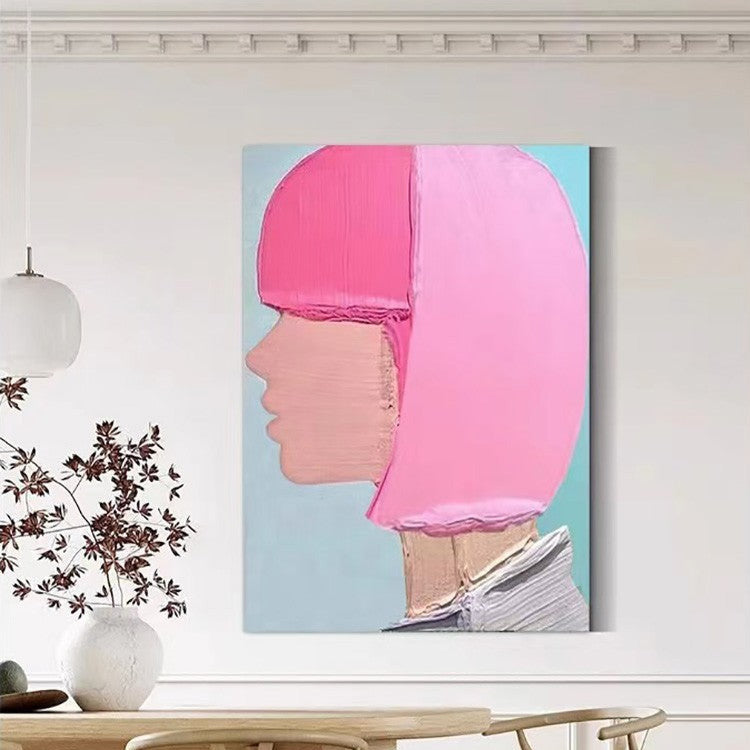 Portrait Pink Girl Oil Painting Canvas Wall Art Living Room