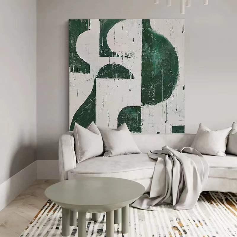 Abstract Green White Oil Painting Canvas Wall Art Living Room