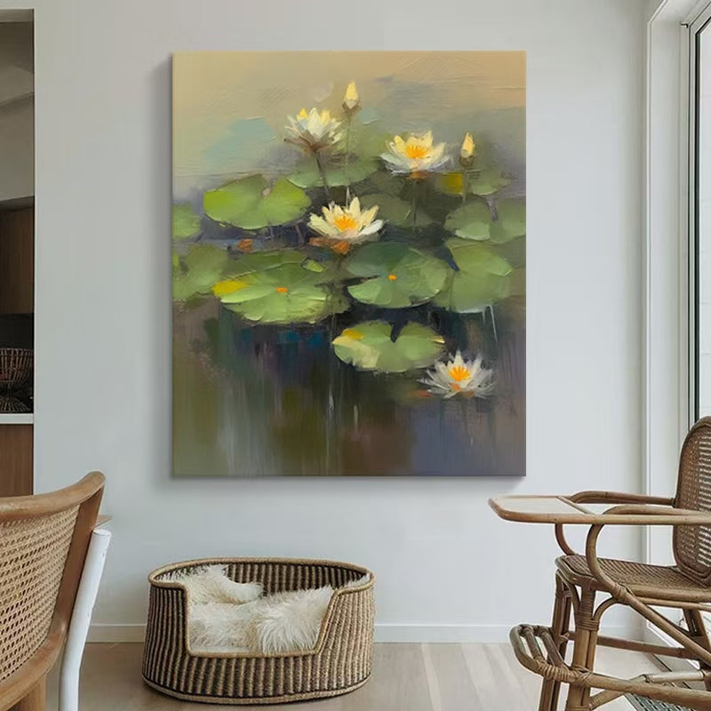 Floral Water Lily Oil Painting Canvas Wall Art Living Room