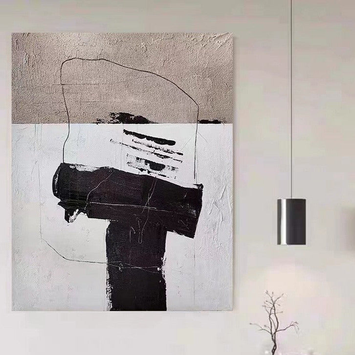 Abstract Brown Black White Oil Painting Canvas Wall Art Living Bedroom Entrance