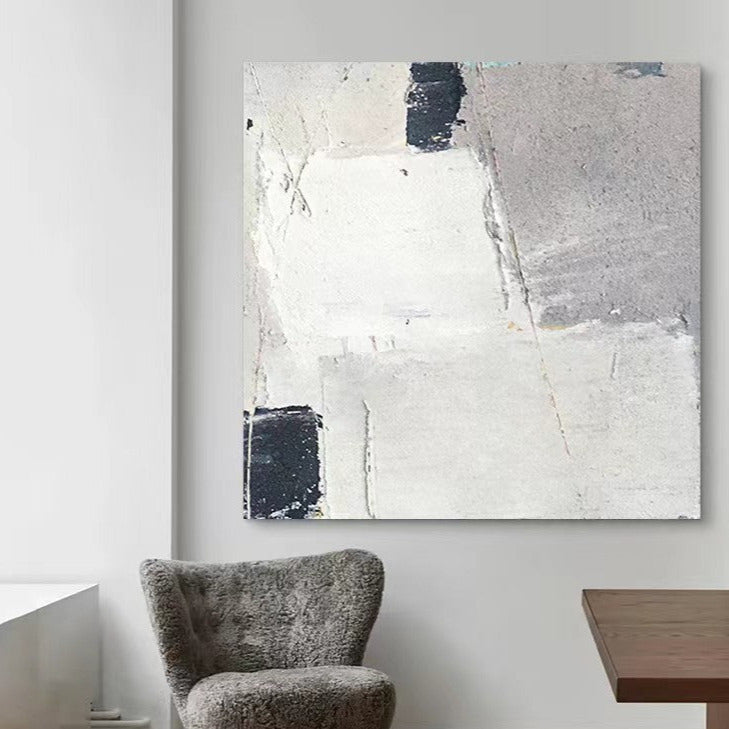 Abstract White Grey Oil Painting Canvas Wall Art Bedroom Living Room