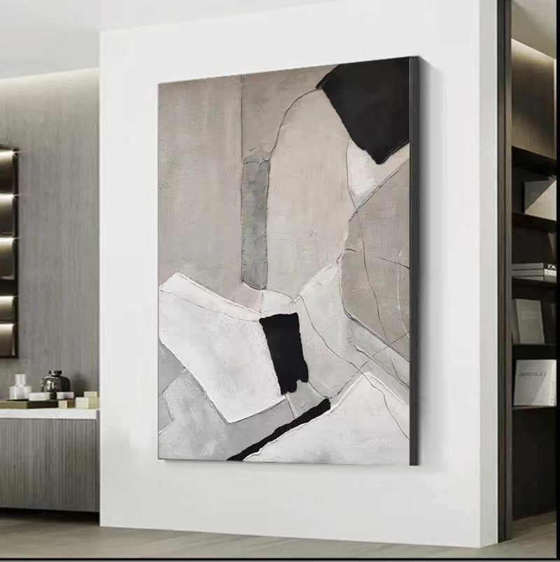 Abstract Large 3D Black White Oil Painting Canvas Wall Art Living Room