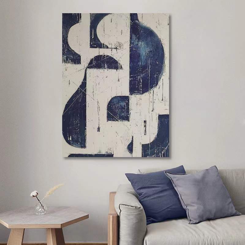Abstract Blue White Oil Painting Canvas Wall Art Living Room