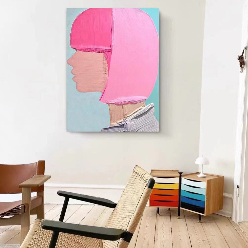 Portrait Pink Girl Oil Painting Canvas Wall Art Living Room