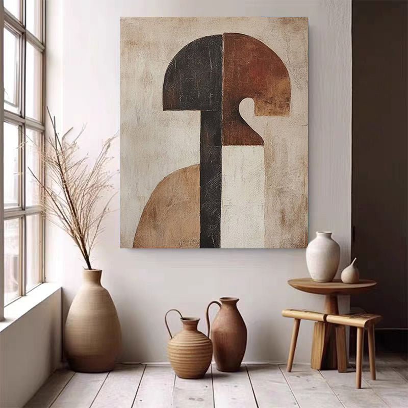 WABI-SABI Walnut Beige Black Oil Painting Canvas Wall Art Living Room Entrance