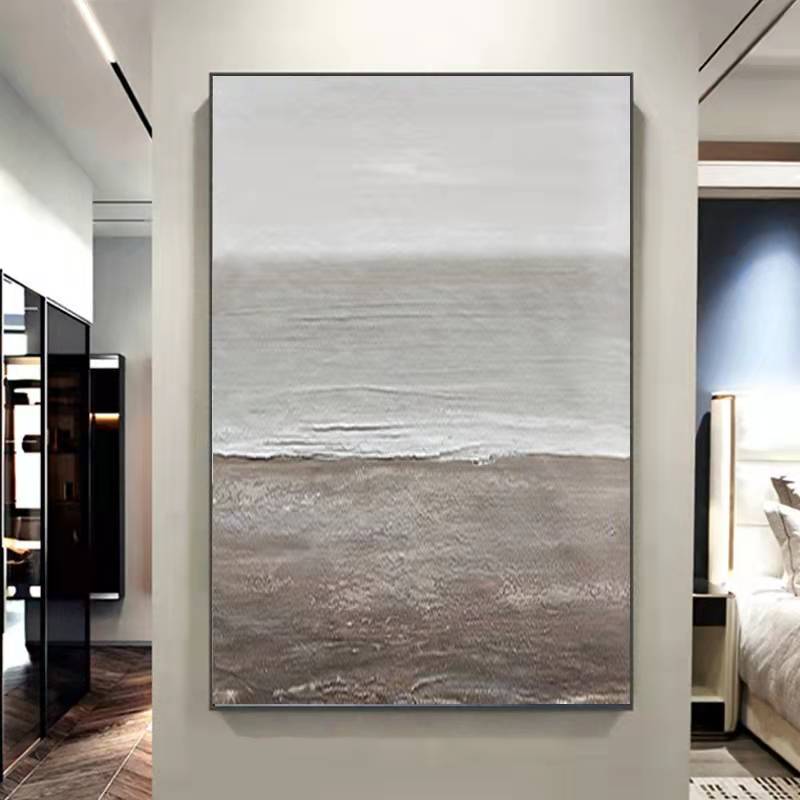 Beach & Ocean Blue Grey Oil Painting Canvas Wall Art Living Room Entrance