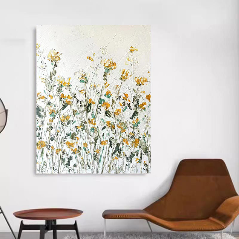 Floral White Yellow Oil Painting Canvas Wall Art Living Room