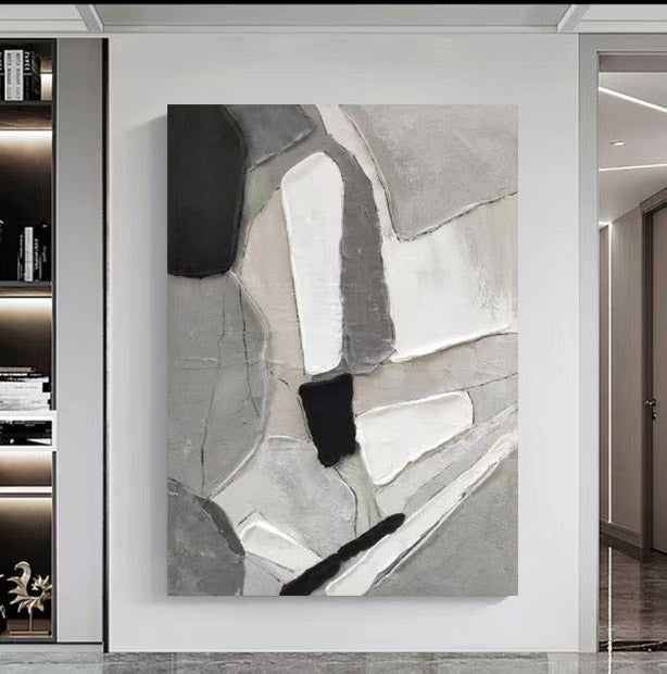 Abstract Large 3D Black White Oil Painting Canvas Wall Art Living Room