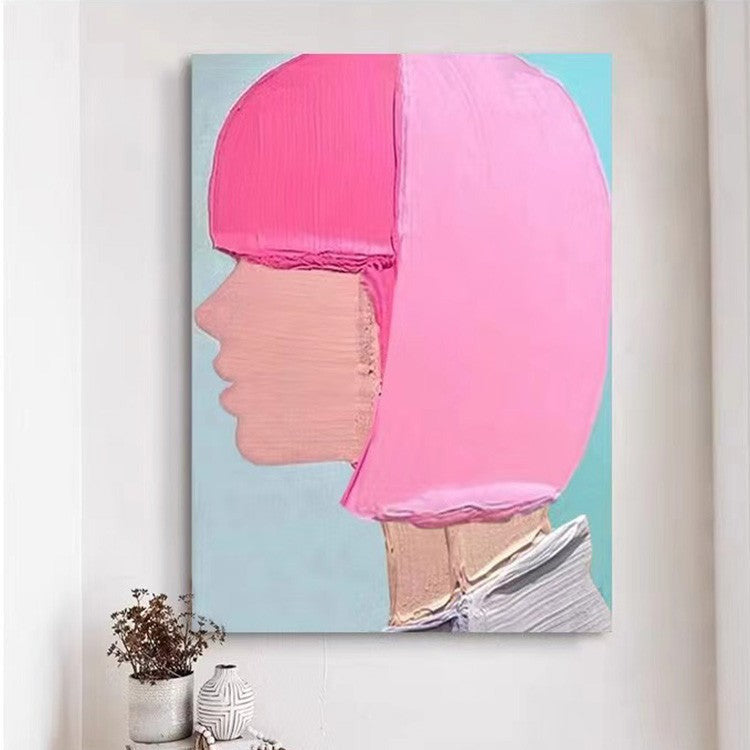 Portrait Pink Girl Oil Painting Canvas Wall Art Living Room
