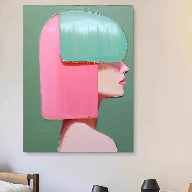 Portrait Green Girl Oil Painting Canvas Wall Art Living Room