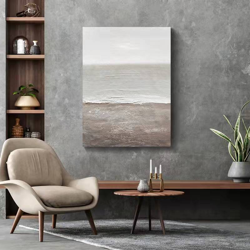 Beach & Ocean Blue Grey Oil Painting Canvas Wall Art Living Room Entrance