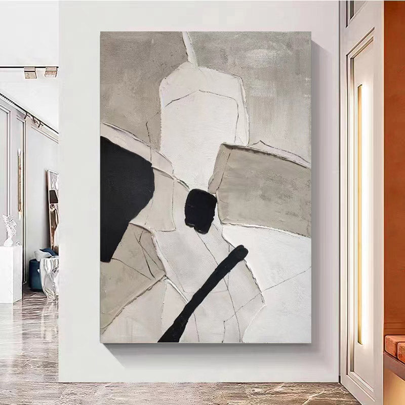 Abstract Large 3D Black White Oil Painting Canvas Wall Art Living Room