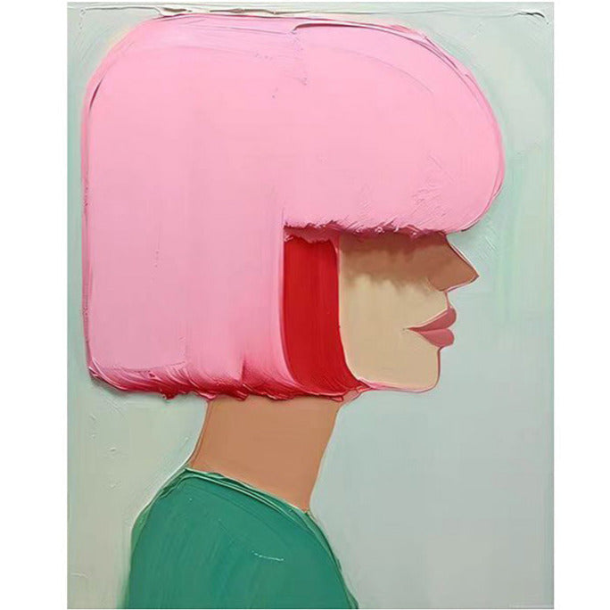 Portrait Pink Red Girl Oil Painting Canvas Wall Art Living Room