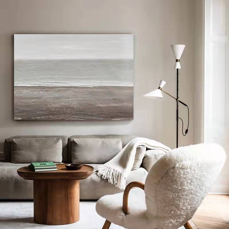 Beach & Ocean Blue Grey Oil Painting Canvas Wall Art Living Room Entrance