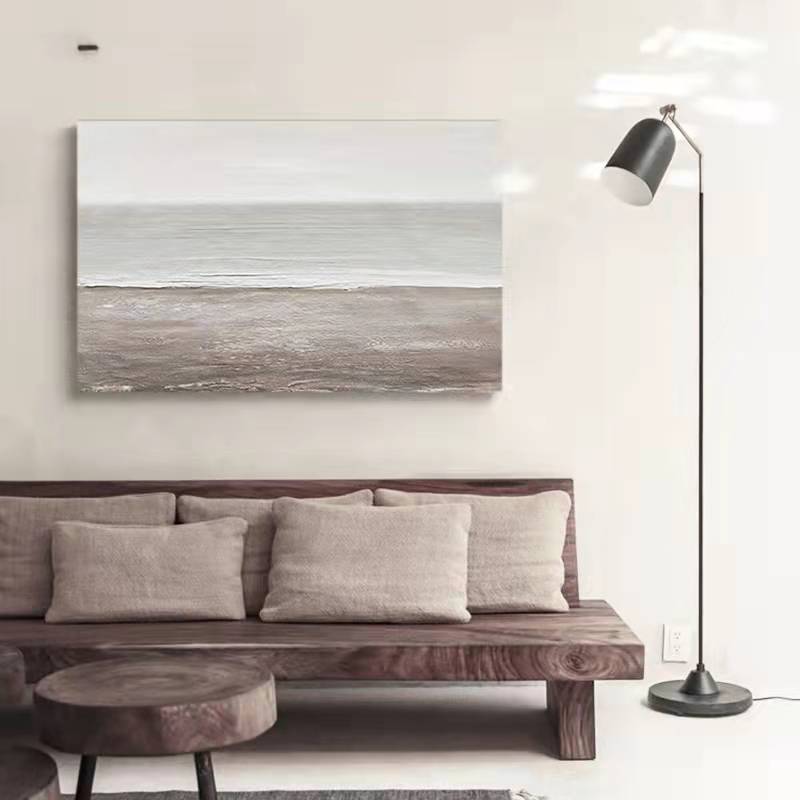 Beach & Ocean Blue Grey Oil Painting Canvas Wall Art Living Room Entrance