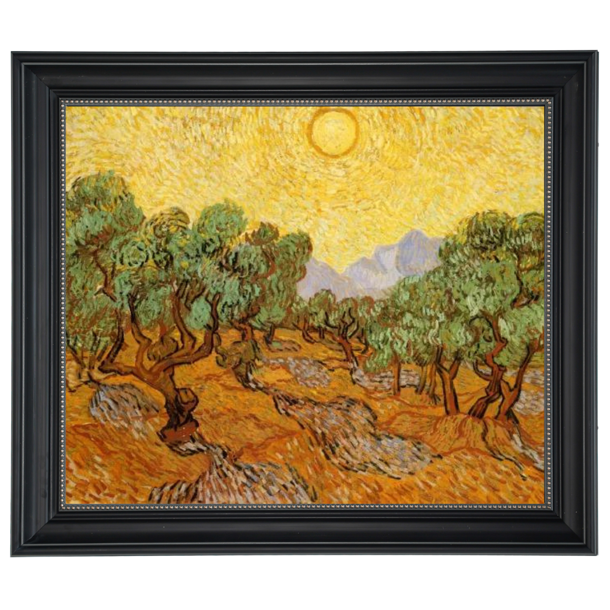 Olive Trees with Yellow Sky and Sun