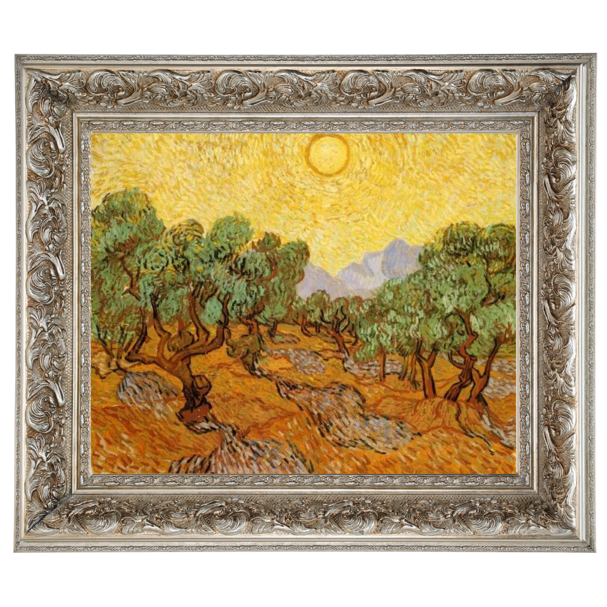 Olive Trees with Yellow Sky and Sun