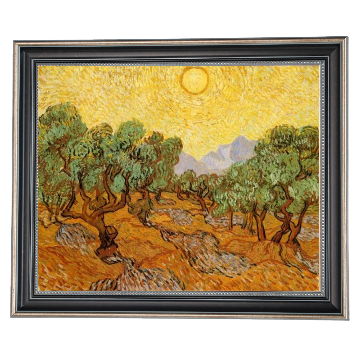 Olive Trees with Yellow Sky and Sun