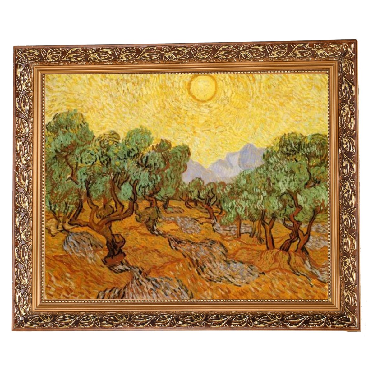 Olive Trees with Yellow Sky and Sun