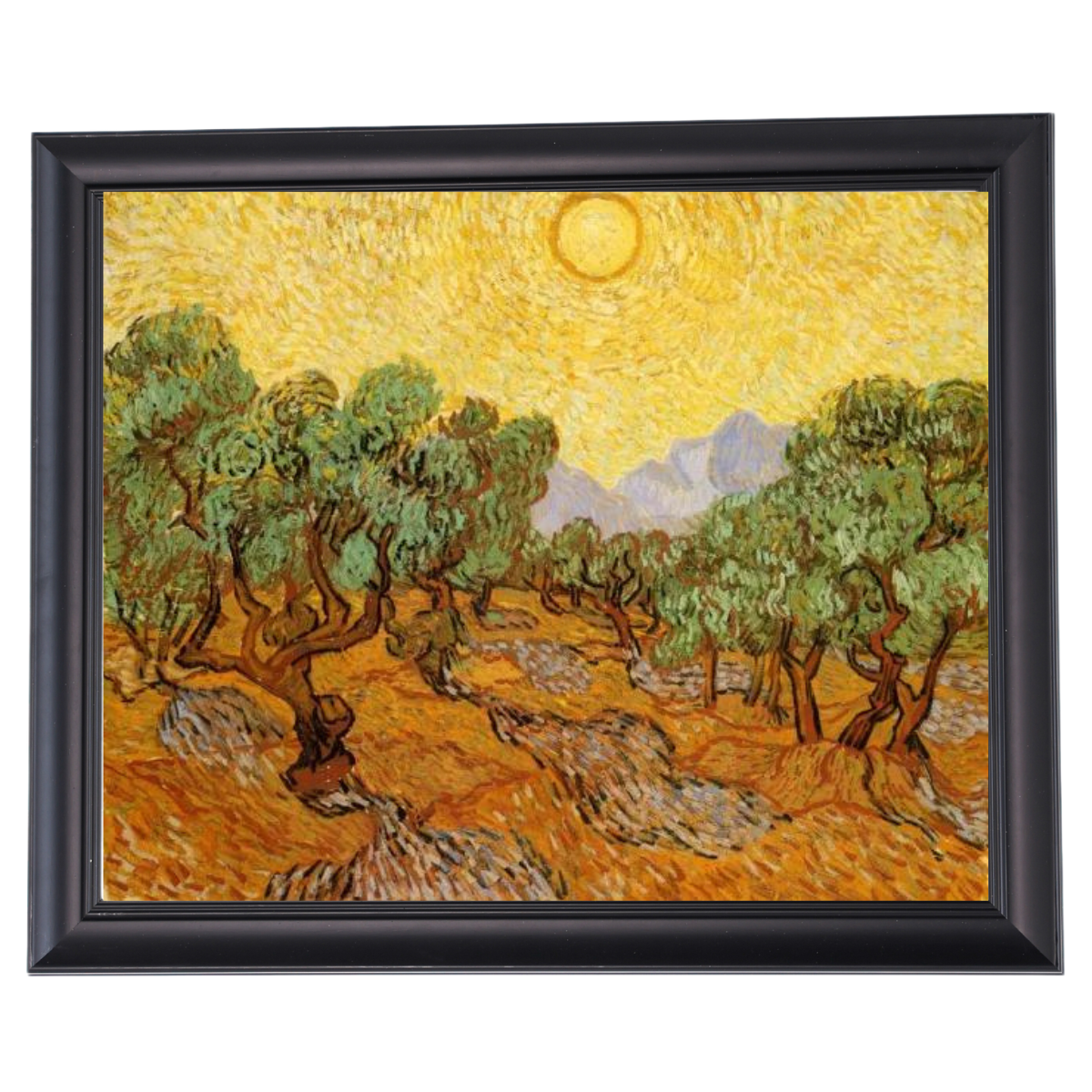 Olive Trees with Yellow Sky and Sun