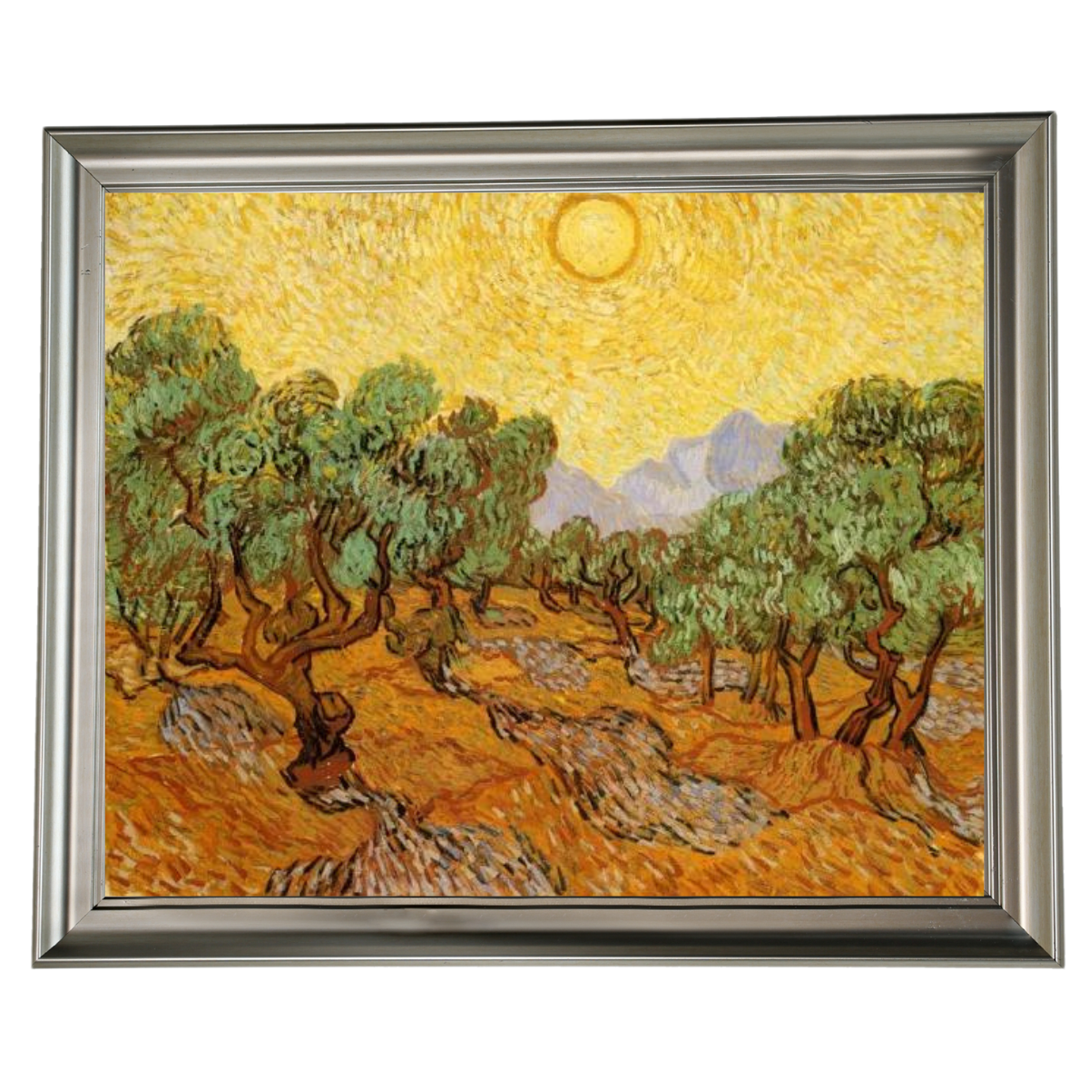 Olive Trees with Yellow Sky and Sun