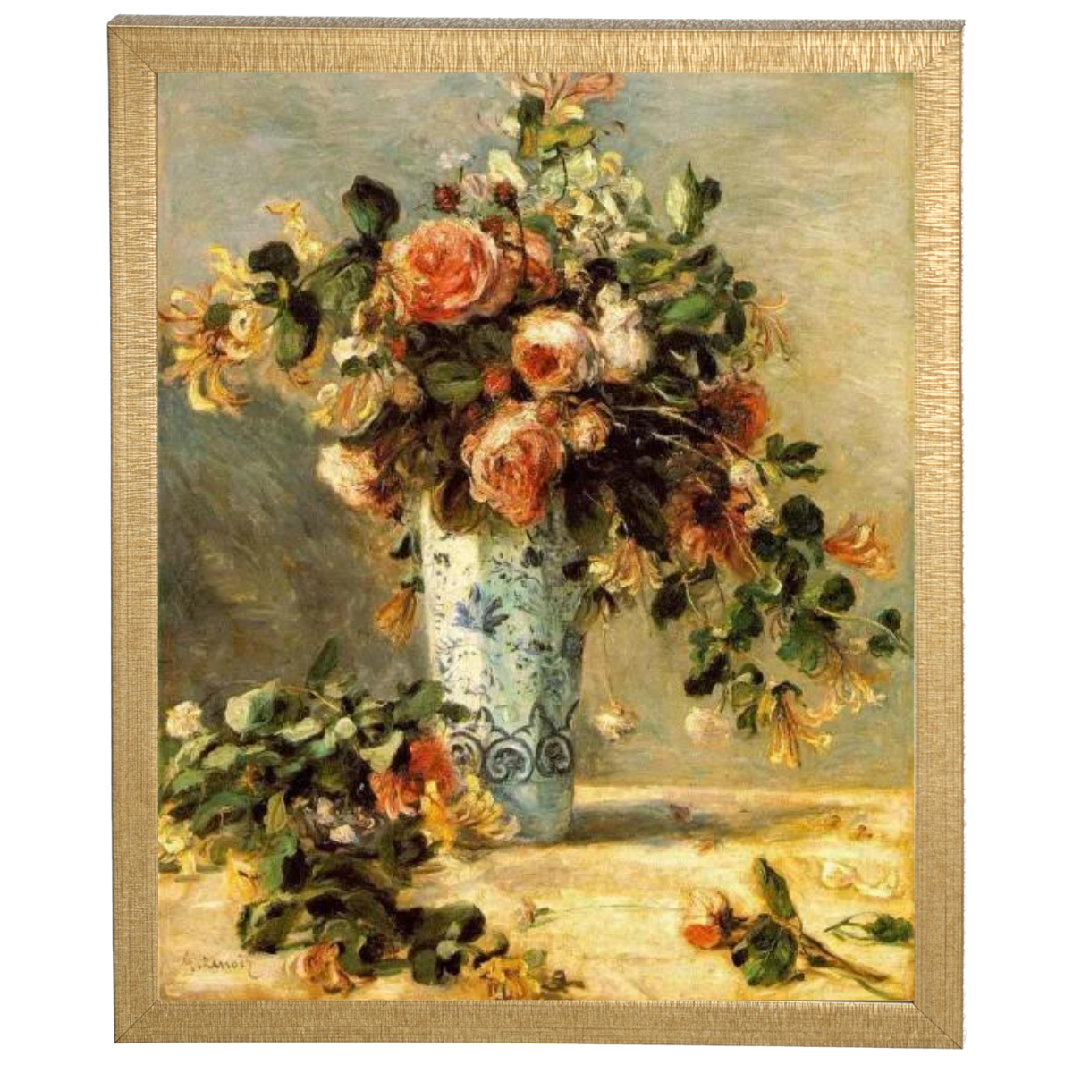 Roses and Jasmine in a Delft Vase