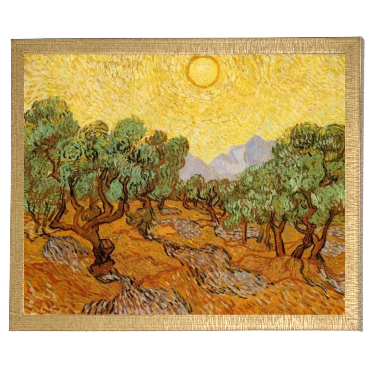 Olive Trees with Yellow Sky and Sun
