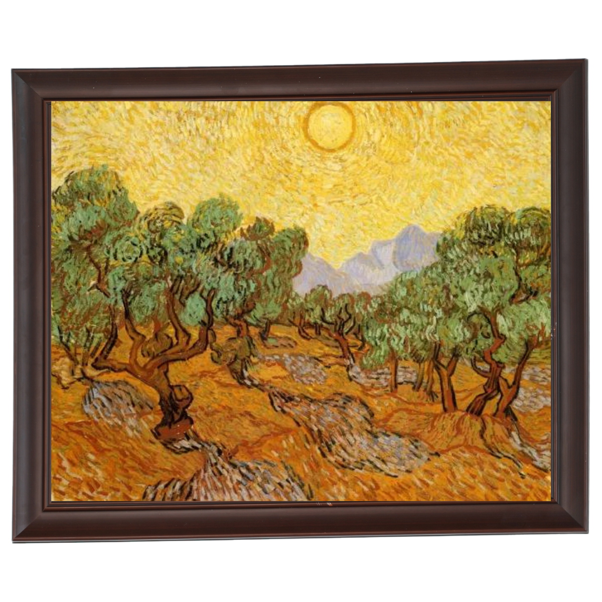 Olive Trees with Yellow Sky and Sun