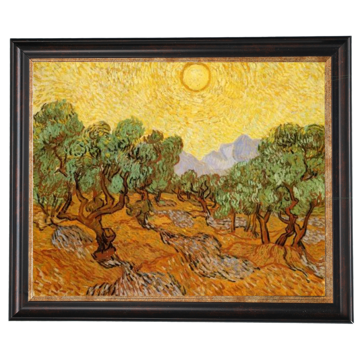 Olive Trees with Yellow Sky and Sun