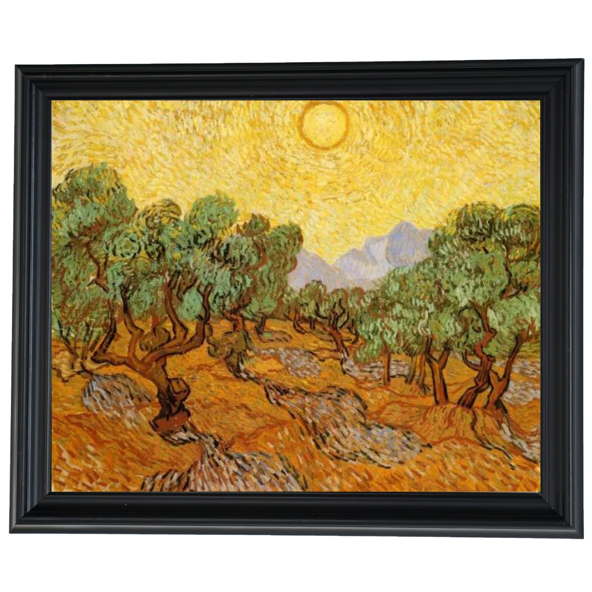 Olive Trees with Yellow Sky and Sun