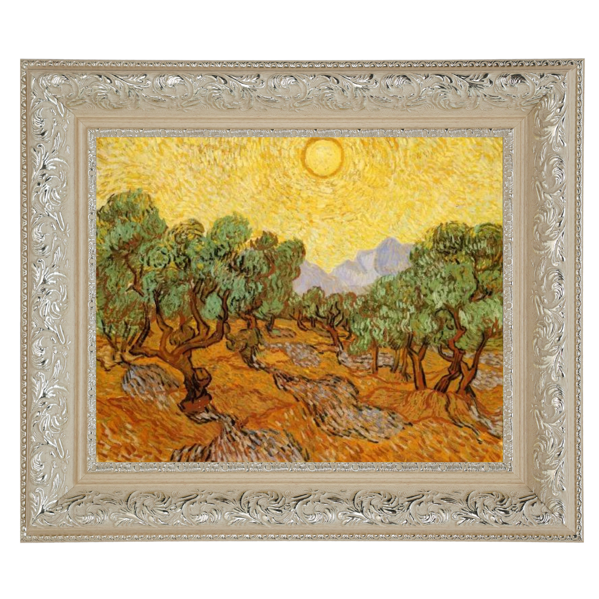 Olive Trees with Yellow Sky and Sun