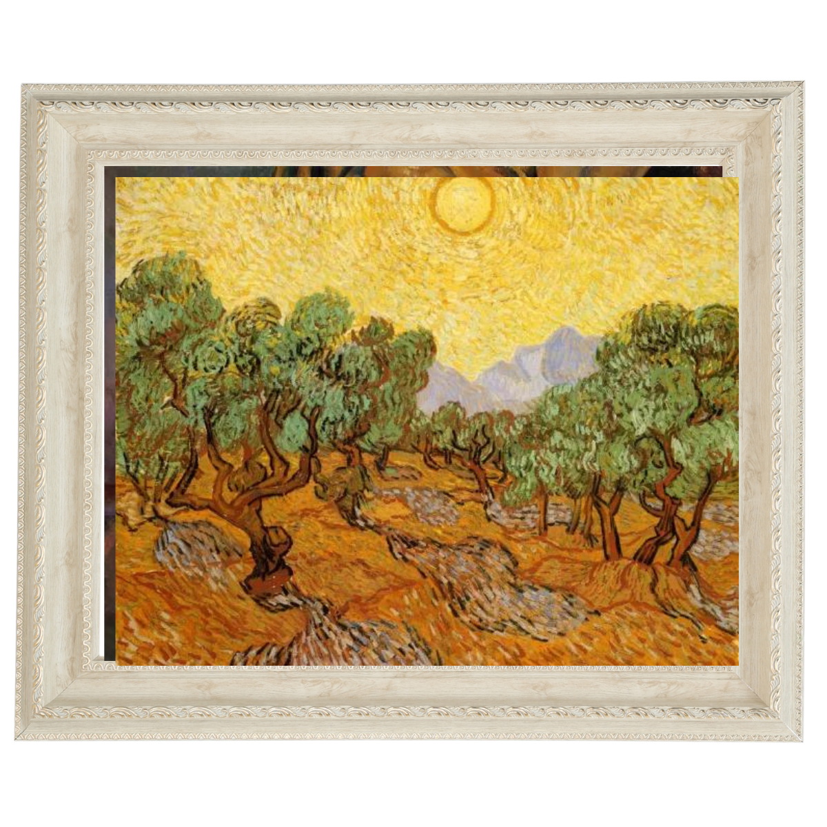 Olive Trees with Yellow Sky and Sun