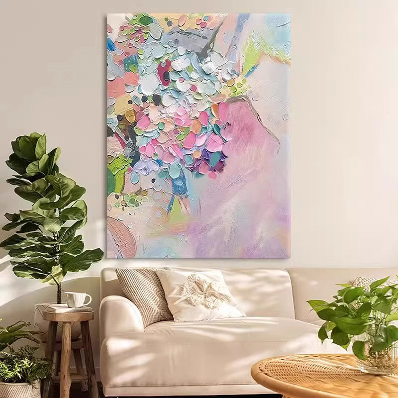 Floral Pink Color 3D Oil Painting Canvas Wall Art Entrance Living Room
