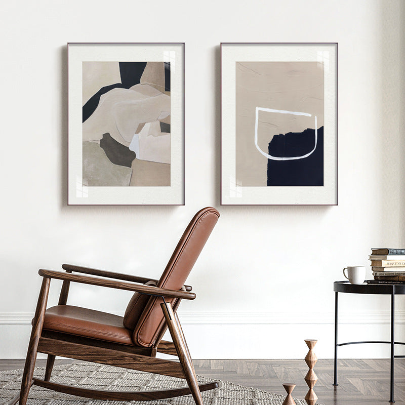 WABI-SABI Beige Black Oil Painting Canvas Wall Art Framed Style D Living Room