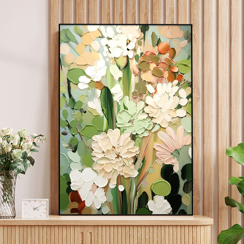 Floral Natural Green White Color 3D Oil Painting Canvas Wall Art Style B Living Room