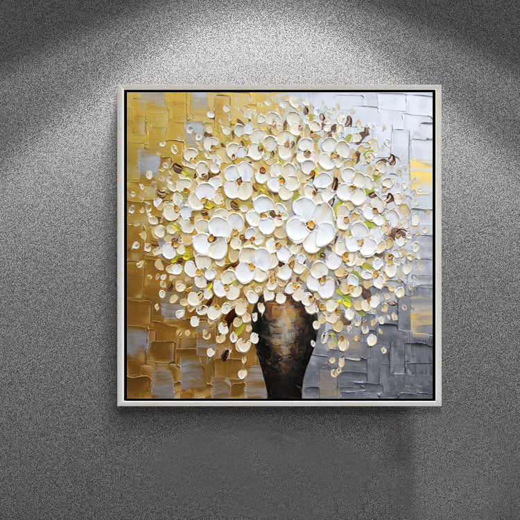 Floral Light Luxury Gold White Oil Painting Canvas Wall Art Dining Living Room
