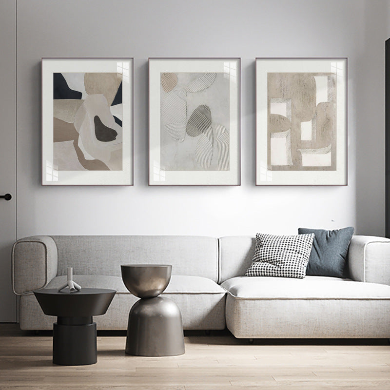 WABI-SABI White Beige Oil Painting Canvas Wall Art Framed Style E Living Room
