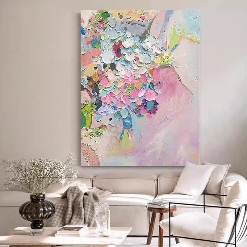 Floral Pink Color 3D Oil Painting Canvas Wall Art Entrance Living Room