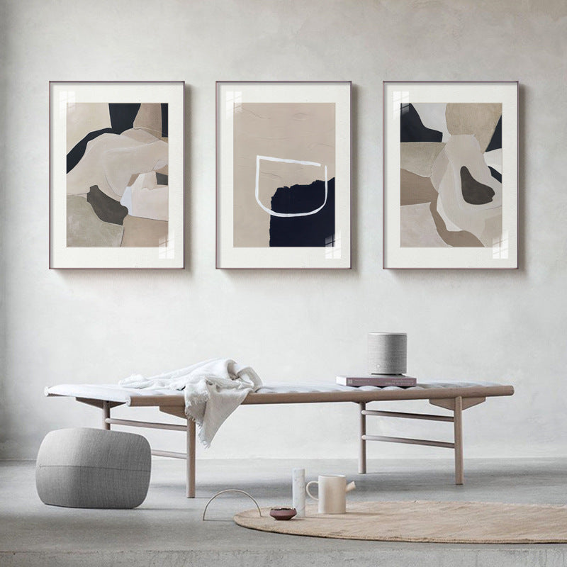 WABI-SABI Beige Black Oil Painting Canvas Wall Art Framed Style C Living Room