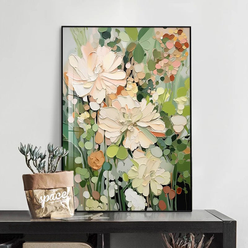Floral Natural Green White Color 3D Oil Painting Canvas Wall Art Style A Living Room