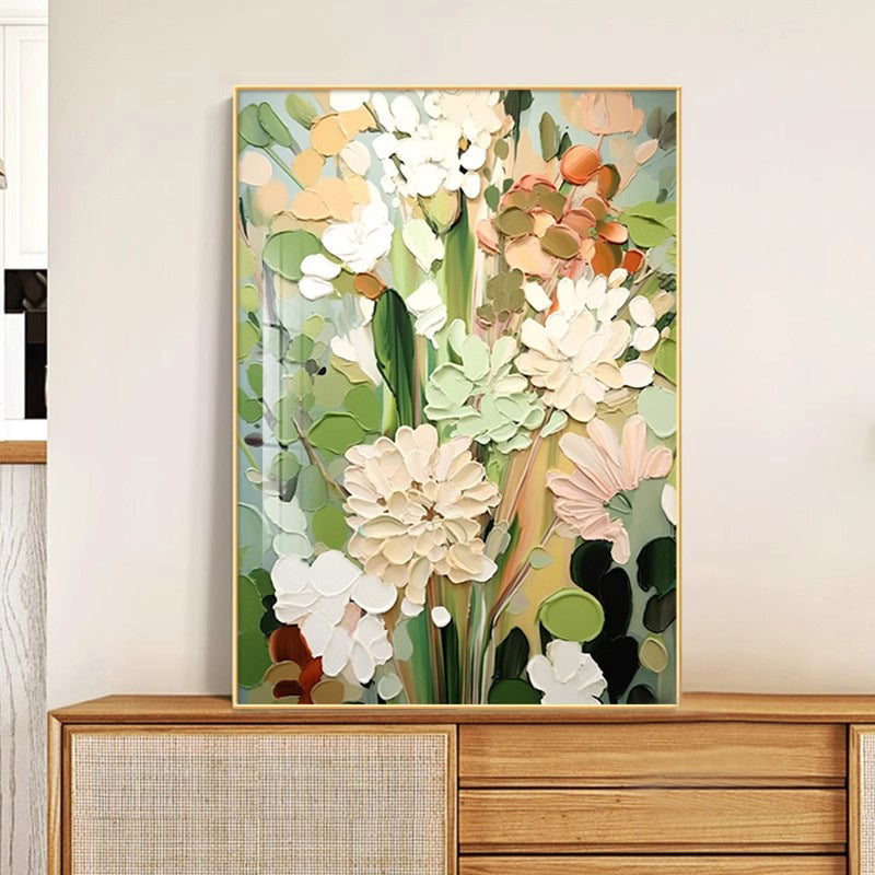 Floral Natural Green White Color 3D Oil Painting Canvas Wall Art Style B Living Room